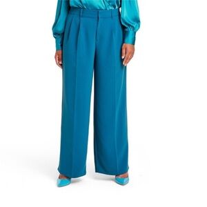 NWT Sergio Hudson x Target Women's High-Waist Wide Leg Tailored Trousers Teal XL